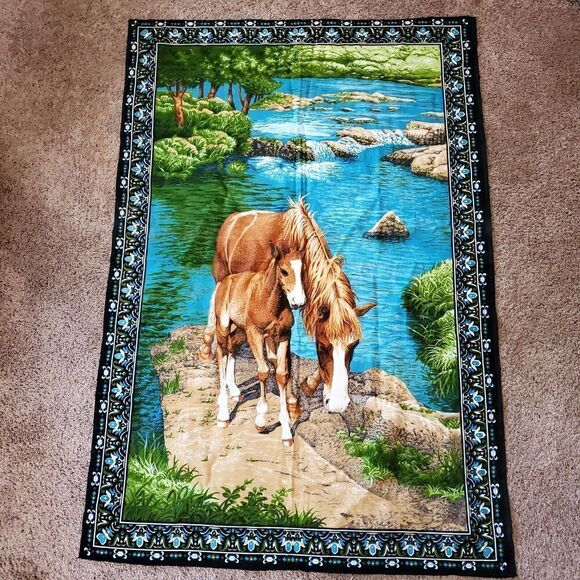 Vintage Tapestry Art Mare & Colt 38x56 Inches Horses ART - Picture 2 of 3